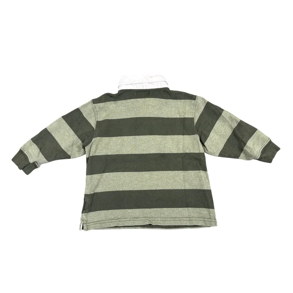 The Childrens Place Boys Green Striped Rugby Shirt Long Sleeve 18 Months